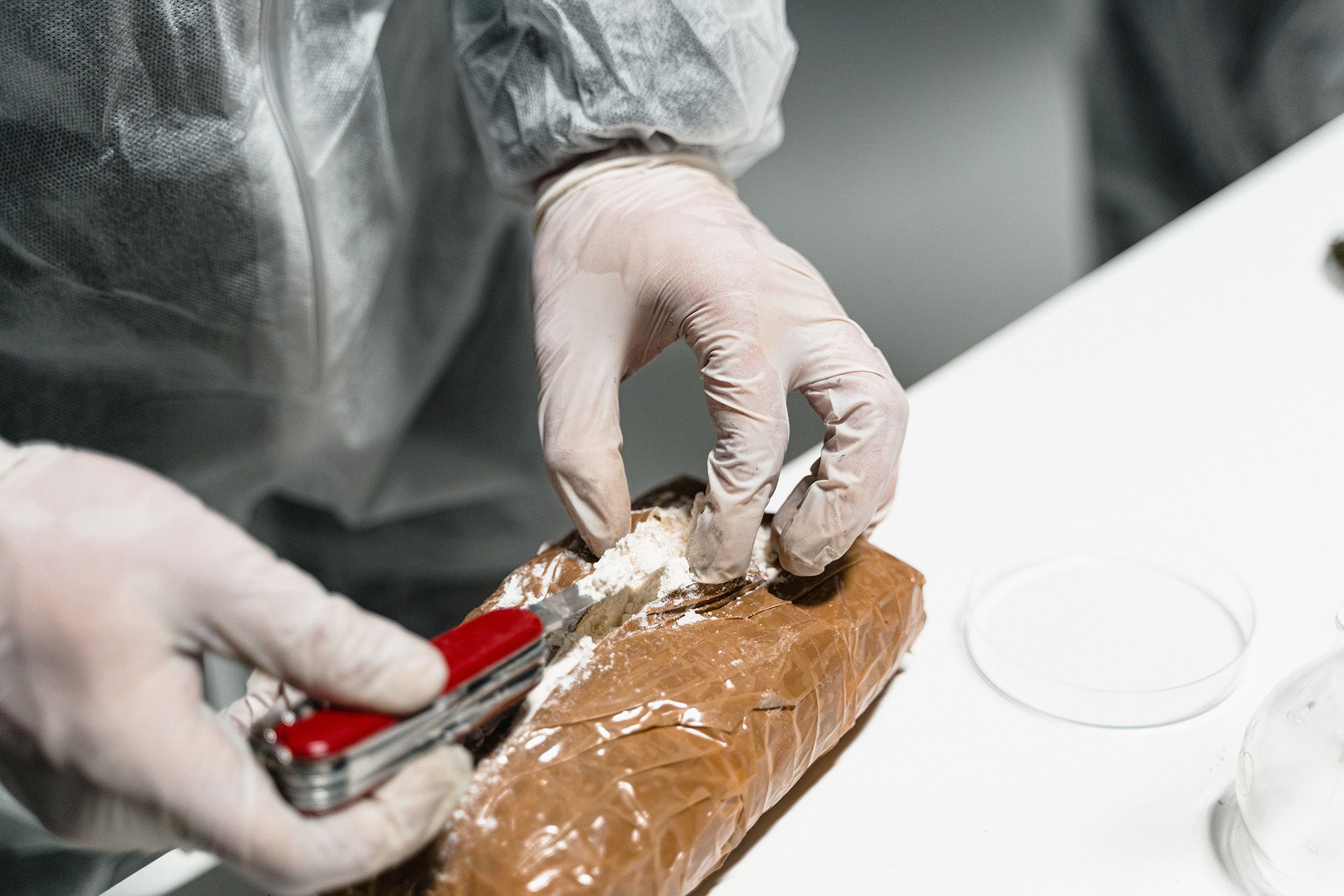 person checking package of cocaine