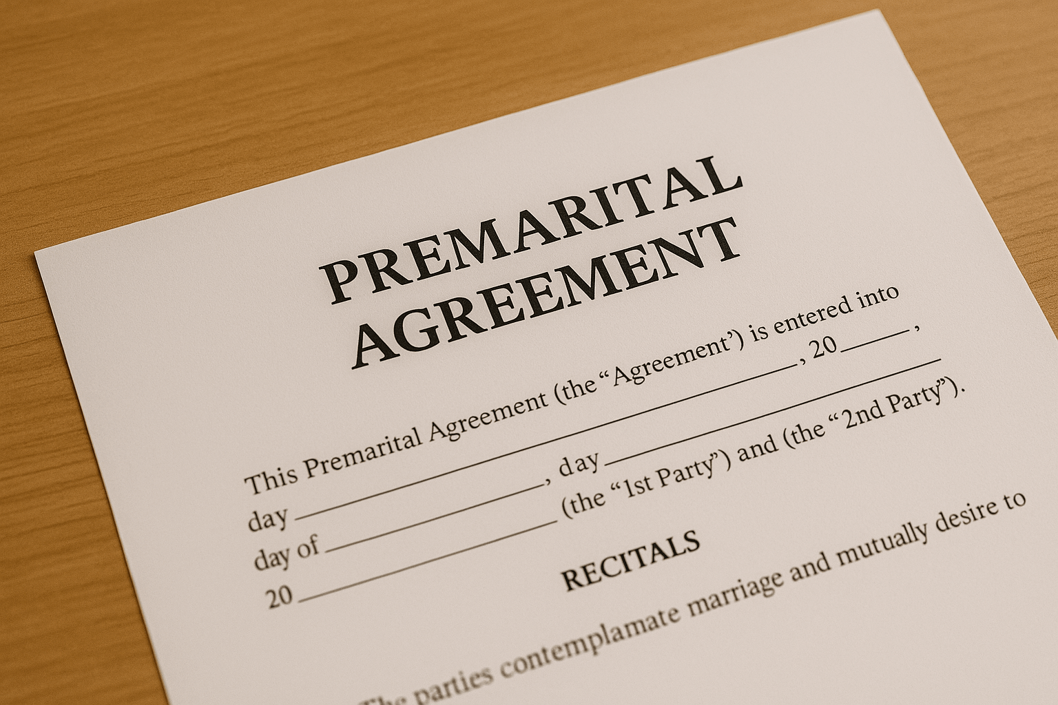a premarital agreement with blanks